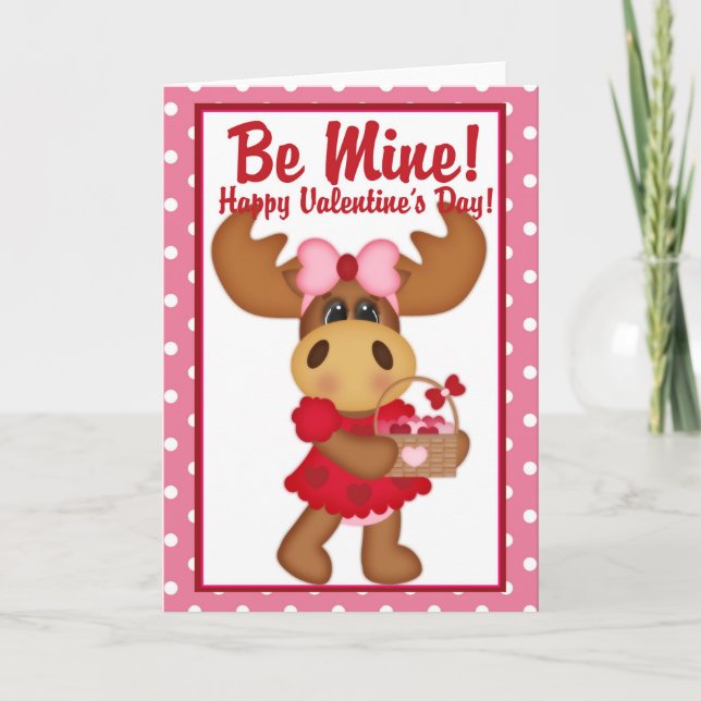 Tarjeta Festiva ¡Sé Mío! Feliz Día de San Valentín Moose Card d1 (Anverso)