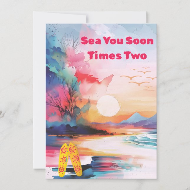 Tarjeta Festiva Sea You Soon Times Two Twin Baby Shower Invitation (Anverso)
