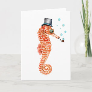 Tarjeta Festiva Seahorse Steampunk