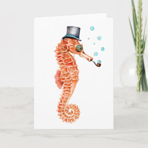 Tarjeta Festiva Seahorse Steampunk