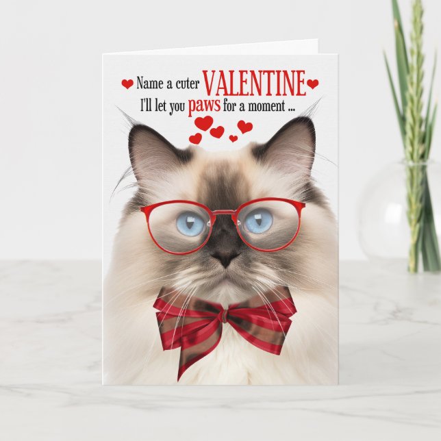 Tarjeta Festiva Seal Point Ragdoll Cat Valentine Humor felino (Anverso)