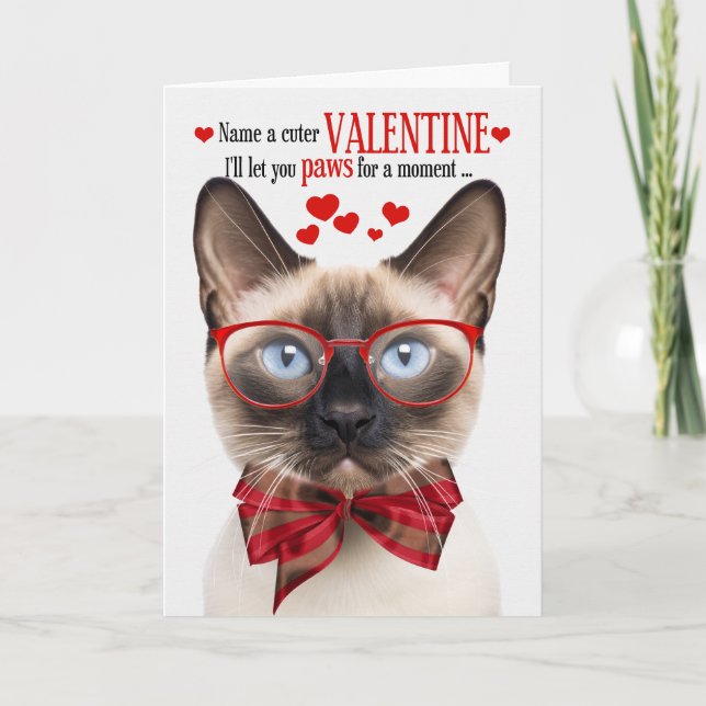 Tarjeta Festiva Seal Point Siamese Cat Valentine Humor felino (Anverso)