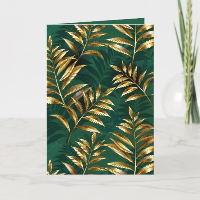 Tarjeta Festiva Seamless pattern with golden ferns (Anverso)
