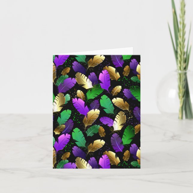 Tarjeta Festiva Seamless Pattern with Mardi Gras feathers (Anverso)