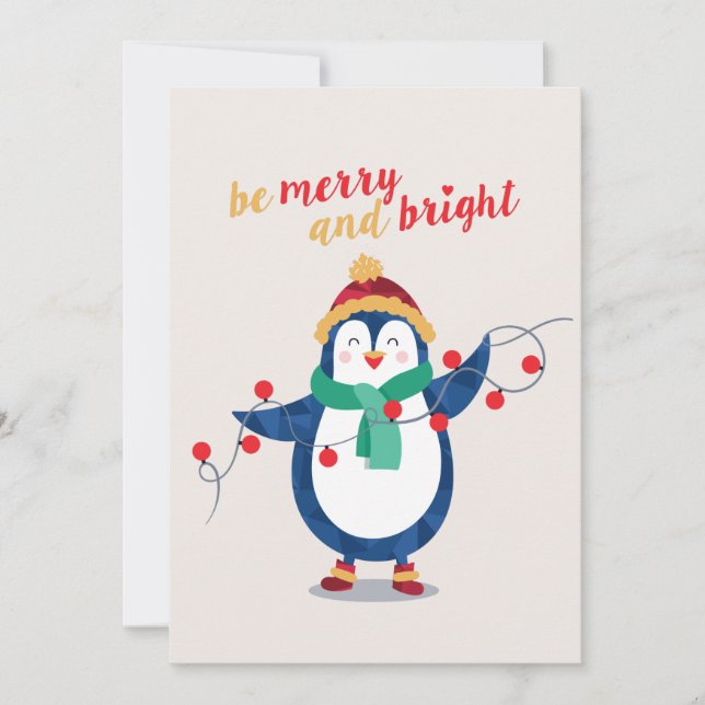 Tarjeta Festiva Sean Navidades malvados y brillantes de pingüino (Anverso)