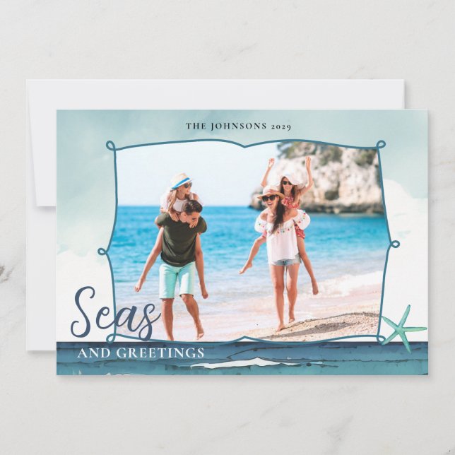 Tarjeta Festiva Seas & Greetings Coastal Christmas with photo  (Anverso)