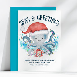 Tarjeta Festiva Seas & Greetings Octopus Santa Christmas
