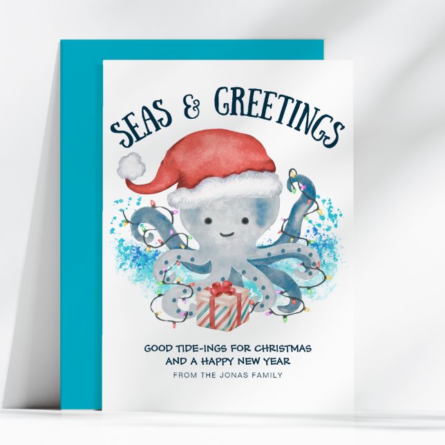 Tarjeta Festiva Seas & Greetings Octopus Santa Christmas (Subido por el creador)