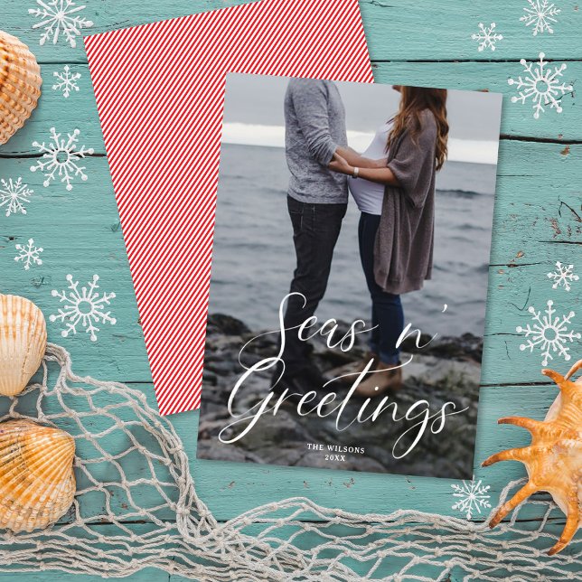 Tarjeta Festiva Seas n' Greetings Beach Script | Foto de Navidades (Subido por el creador)