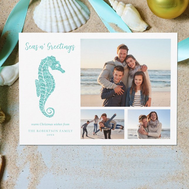 Tarjeta Festiva Seas N Saludos Navidades de playa Hippopía (Subido por el creador)