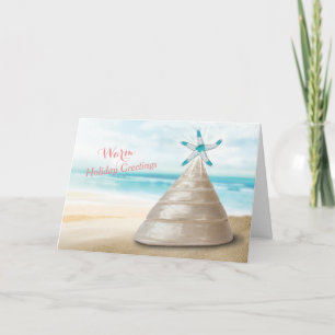 Tarjeta Festiva Seashell Christmas Tree Warm Greetings Mensaje