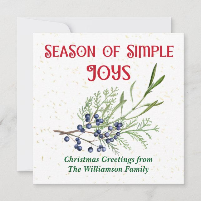 Tarjeta Festiva Season of Simple Joys Blue Juniper Christmas (Anverso)