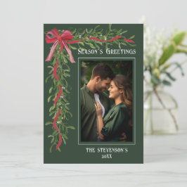 Tarjeta Festiva Season’s Greetings Mistletoe Photo Christmas