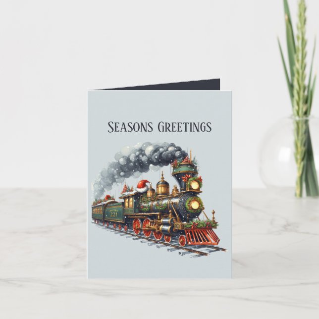 Tarjeta Festiva Seasons Greetings añada el tren de Navidades de me (Anverso)