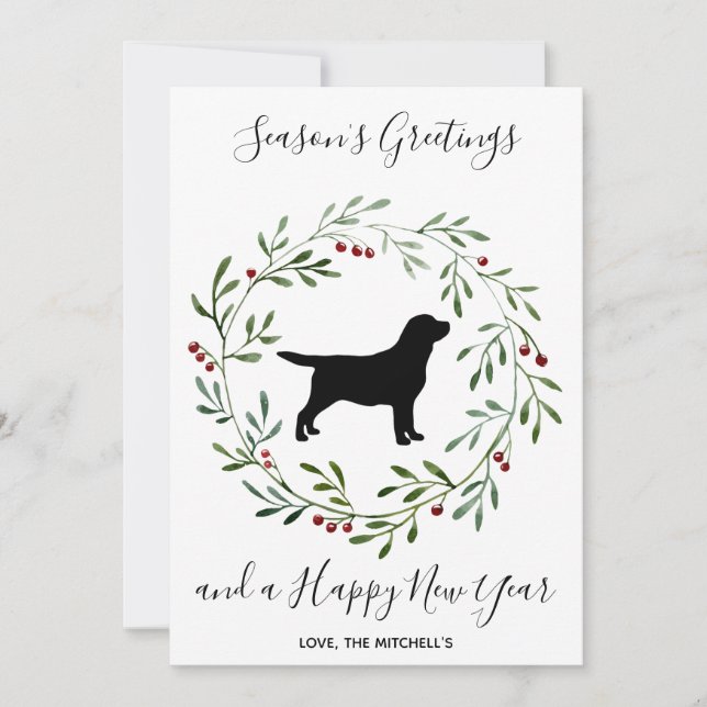 Tarjeta Festiva Seasons Greetings Black Labrador Elegant Dog (Anverso)