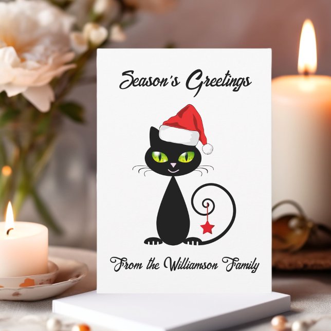 Tarjeta Festiva Seasons Greetings Black Santa Claus Navidades Cat (Subido por el creador)