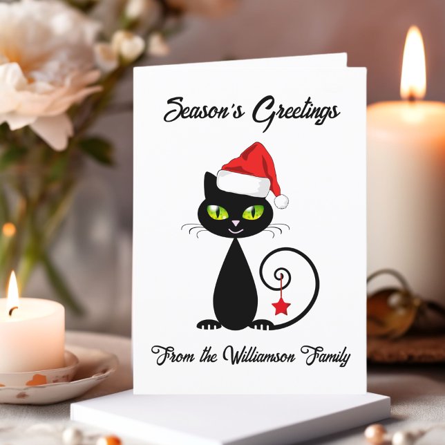 Tarjeta Festiva Seasons Greetings Black Santa Claus Navidades Cat (Subido por el creador)