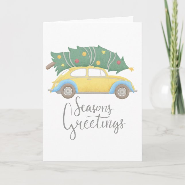 Tarjeta Festiva Seasons Greetings Car & Tree (Anverso)