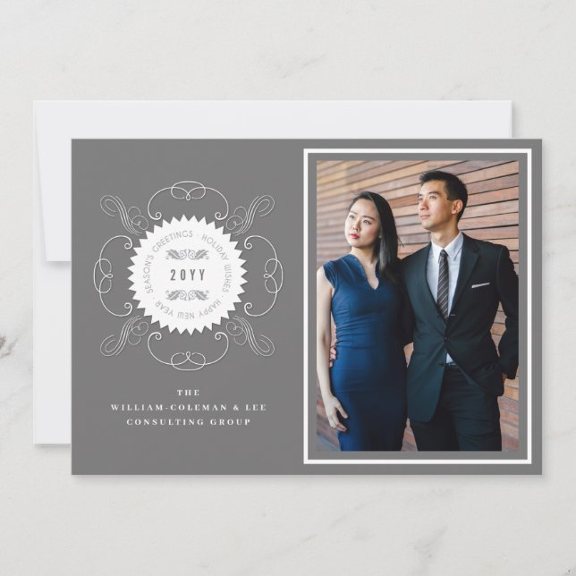 Tarjeta Festiva Season's Greetings Classic Seal Photo Business (Anverso)