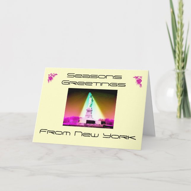 Tarjeta Festiva Seasons Greetings, Desde Nueva York, (Anverso)