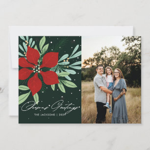 Tarjeta Festiva Seasons Greetings Diseño de Navidades de Poinsetti