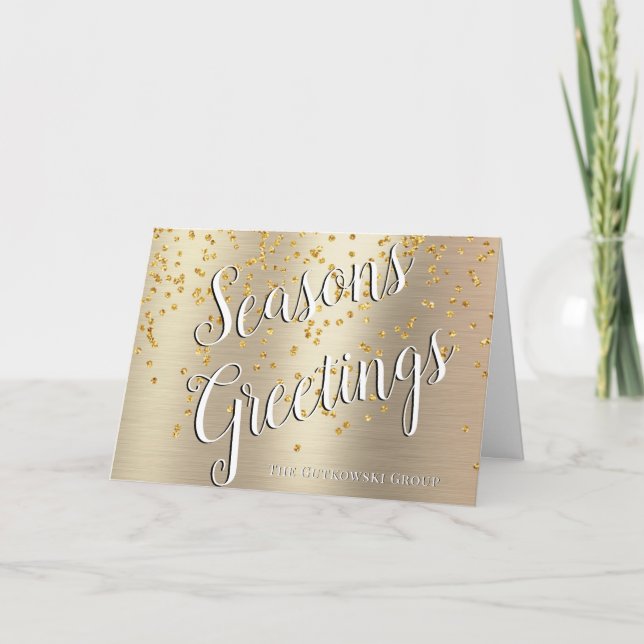 Tarjeta Festiva Seasons Greetings Elegant Gold Purpurina Business (Anverso)