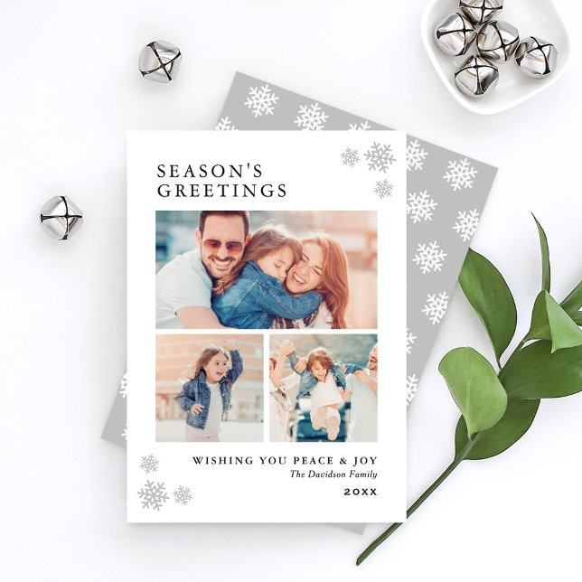 Tarjeta Festiva Seasons Greetings Elegant Platinum Collage de foto (Subido por el creador)