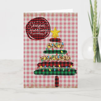 Tarjeta Festiva Seasons Greetings Fabric Patrones De Árbol De Navi