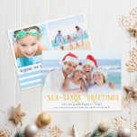 Tarjeta Festiva Seasons Greetings Funny Beach<br><div class="desc">¡Pedidos rápidos y fáciles! ¿Celebrar a un Navidad costero o ir a la playa durante las vacaciones? Traerás una sonrisa a tus amigos y caras de tu familia cuando les envíes esta tarjeta de foto de "Saludos de la arena marina". Con un juego de palabras divertido, este diseño de vacaciones...</div>