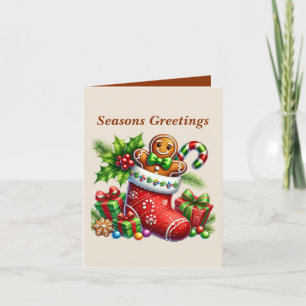 Tarjeta Festiva Seasons Greetings gingerbread añadir mensaje