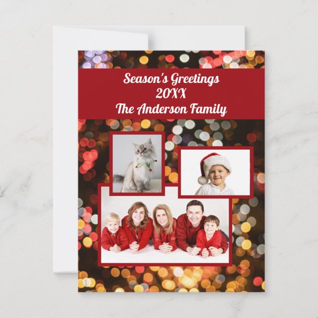 Tarjeta Festiva Seasons Greetings Gold, Red, Sparkles Photo (Anverso)