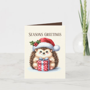 Tarjeta Festiva Seasons Greetings hedgehog add message