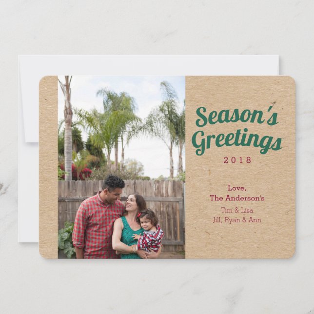 Tarjeta Festiva Seasons Greetings Kraft Photo Holiday Card (Anverso)
