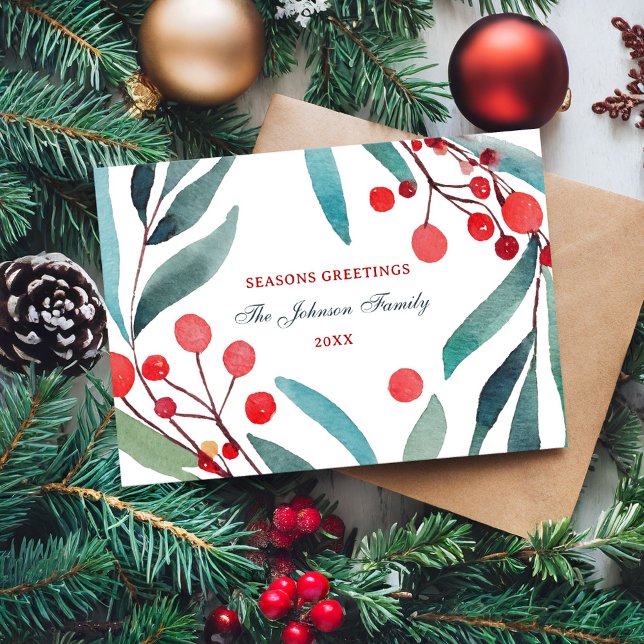 Tarjeta Festiva Seasons Greetings Modern Minimal Acuarela Floral (Subido por el creador)
