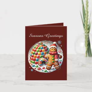 Tarjeta Festiva Seasons Greetings Navidades gingerbread mensaje