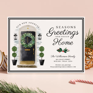 Tarjeta Festiva Seasons Greetings New Home Black Watercolor Door