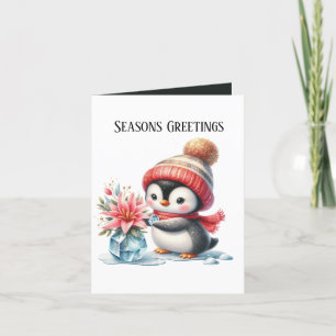 Tarjeta Festiva Seasons Greetings pingüino añadir mensaje
