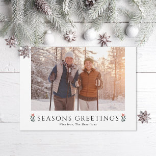 Tarjeta Festiva Seasons Greetings Poinsettia Landscape Photo