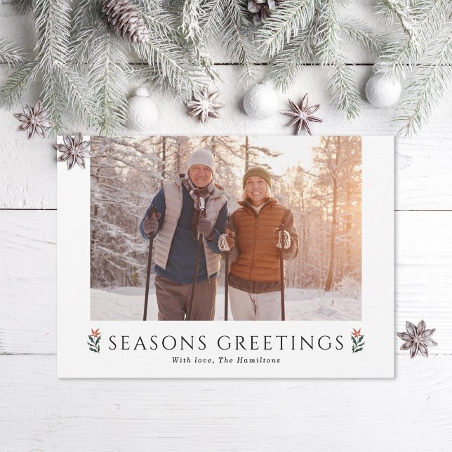 Tarjeta Festiva Seasons Greetings Poinsettia Landscape Photo (Subido por el creador)