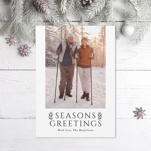 Tarjeta Festiva Seasons Greetings Poinsettia Photo (Subido por el creador)