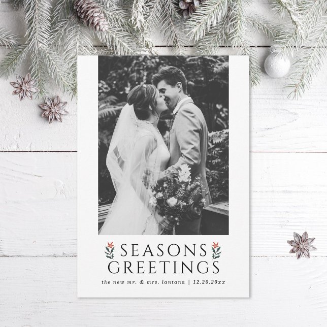 Tarjeta Festiva Seasons Greetings Poinsettia Photo (Subido por el creador)