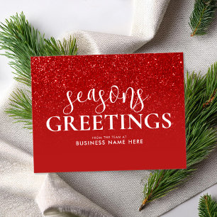 Tarjeta Festiva Seasons Greetings Red Purpurina Moderno Negocios