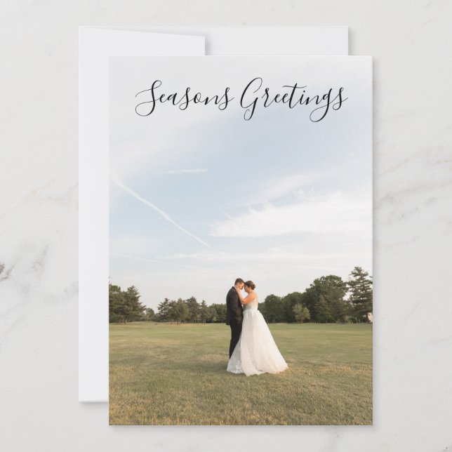 Tarjeta Festiva Seasons Greetings Script Photo Card (Anverso)