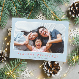 Tarjeta Festiva SEASONS GREETINGS simple cursiva enmarcado azul