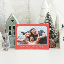 SEASONS GREETINGS simple cursiva enmarcado rojo