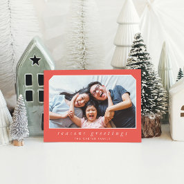 Tarjeta Festiva SEASONS GREETINGS simple cursiva enmarcado rojo