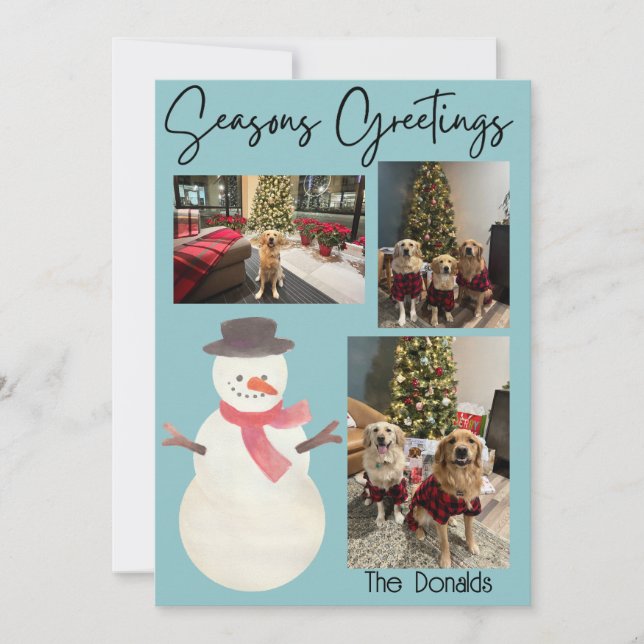 Tarjeta Festiva Seasons Greetings Snowman Photo Card