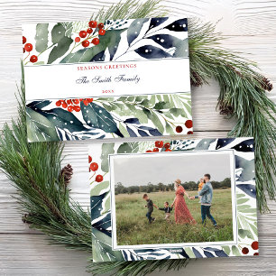 Tarjeta Festiva Seasons Greetings Watercolor Greenery Foto