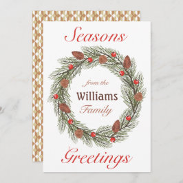 Tarjeta Festiva Seasons Greetings Watercolor Wreath Navidades