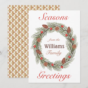 Tarjeta Festiva Seasons Greetings Watercolor Wreath Navidades